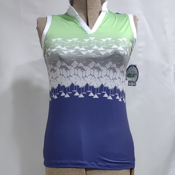 CORAL BAY GOLF SLEEVELESS PULLOVER NWT OMBRE MARTINI PRINT GREEN TO PURPLE S - Picture 1 of 10